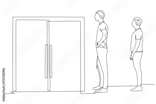 Lines outside of stores concept one-line drawing