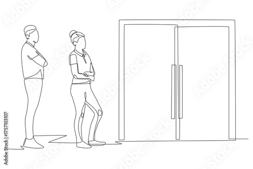 Lines outside of stores concept one-line drawing