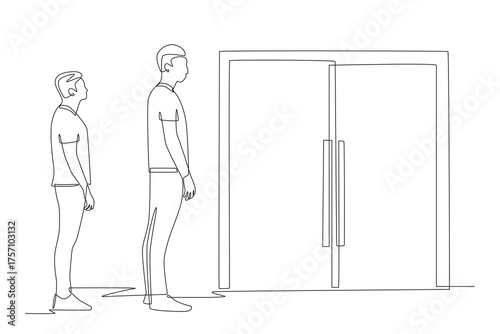 Lines outside of stores concept one-line drawing
