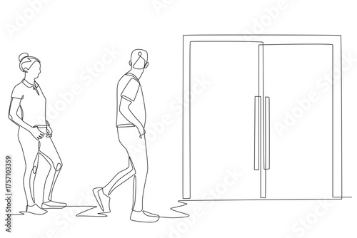 Lines outside of stores concept one-line drawing