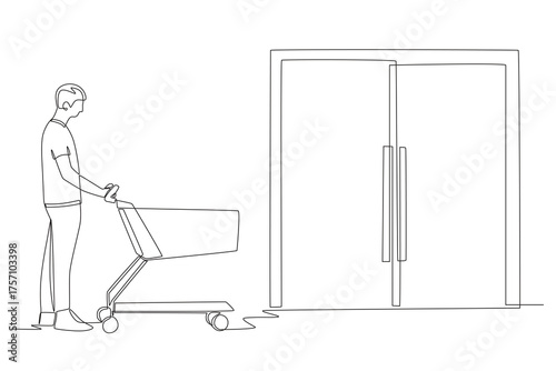 Lines outside of stores concept one-line drawing