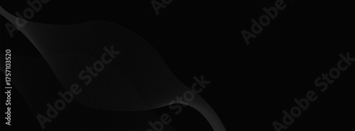 Black abstract background design. Modern wavy line pattern in monochrome colors. Premium stripe texture for banner, business backdrop.