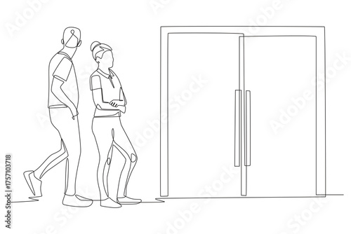 Lines outside of stores concept one-line drawing