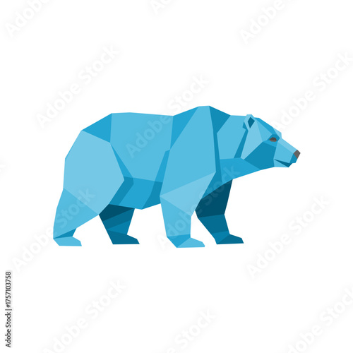 Blue geometric polar bear, origami style illustration