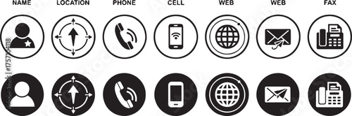 Monochrome Web and Contact Icons Set - User Phone Email Fax