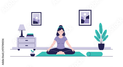 Woman Meditating in a Calm Room Practicing Mindfulness and Relaxation
