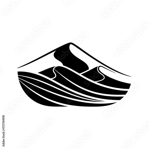 Stylized Desert Landscape Illustration with Sand Dunes and Mountain Silhouette.