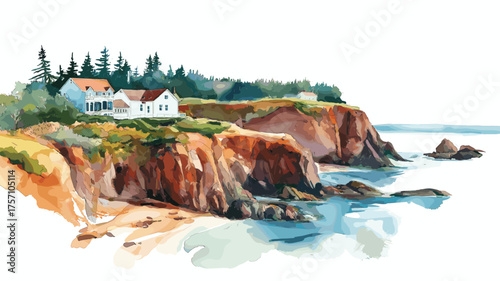 Fotografie Bay of Fundy. Bay of Fundy hand drawn watercolor illustration