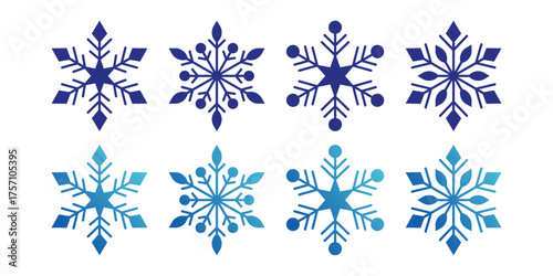 Gradient Blue Snowflake Bundle for Christmas Winter Holiday Decoration and Frozen Season Art