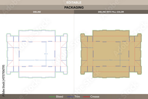Kraft paper tray box dieline eco vector printing packaging design showcasing side lock structure accurate folding layout and detailed die line for sustainable branding