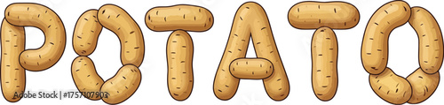 Quirky potato typography on white background for creative food blog or unique restaurant menu designs offers a fun, playful, and eye catching element
