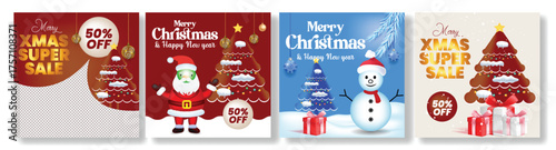 Luxury Christmas and Happy New Year Social Media Template Bundle, Square Flyer, and Poster Design Set for Festive Celebration, Holiday Sale Promotion, and Winter Marketing Collection