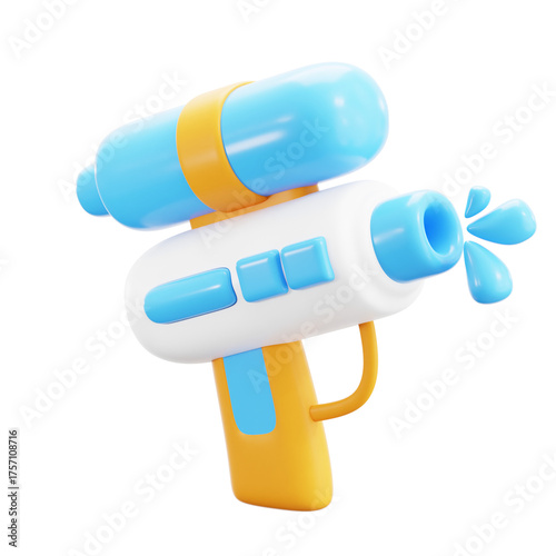 3D Rendered Toy Style Water Gun with Blue and Orange Details
