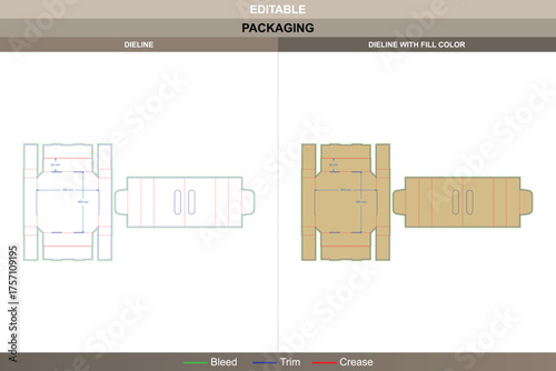 Tray box with handle dieline professional vector printing packaging design showcasing foldable grip structure secure assembly and accurate die line for easy carrying
