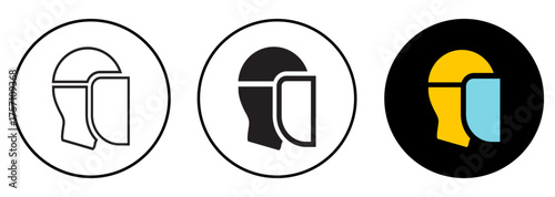 Face shield vector icon set. Safety mask vector illustration. Industrial Safety icon set for accident and hazard prevention. Face guard symbol for workplace safety based on ISO and OSHA measures