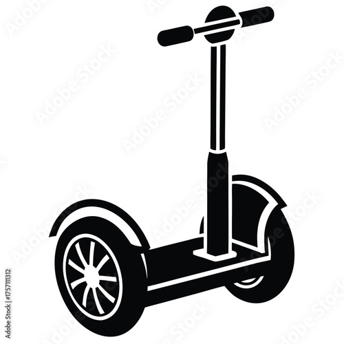 Minimal Segway silhouette vector, self-balancing electric personal transport, urban mobility flat black icon