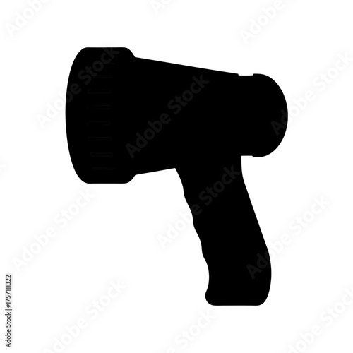Silhouette of a black garden hose nozzle for watering plants and outdoor cleaning tasks