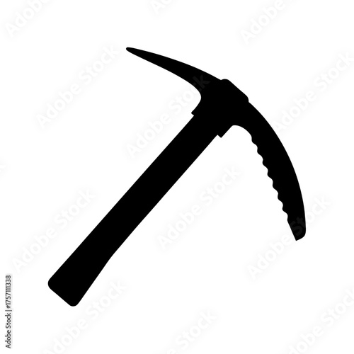 Silhouette of a black ice axe tool used for climbing and mountaineering expeditions