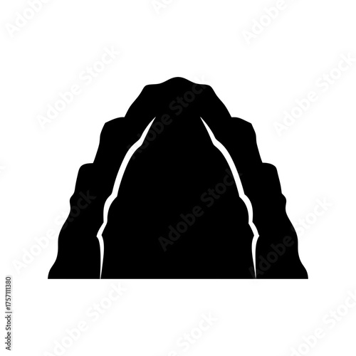 Abstract black silhouette of an ice cave entrance with jagged edges and luminous crevices