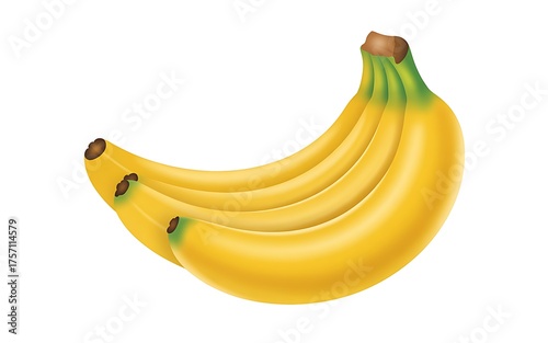 Ripe Yellow Banana Bunch with Green Leaves Illustration