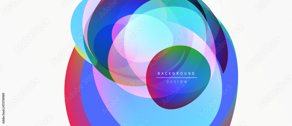 Obraz premium Abstract colorful layers create dynamic visual effect. Smooth gradients blend, forming circular shapes, modern design element.