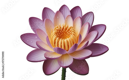 Elegant Pink and Yellow Water Lily Flower in Full Bloom Isolated on White