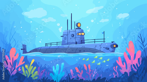 Submarine Exploring Sunken Ship