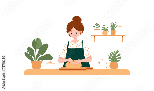 Woman Baking Bread flat illustration