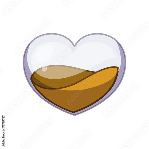 Heart-shaped glass container holding a golden liquid, representing love and care, transparent icon