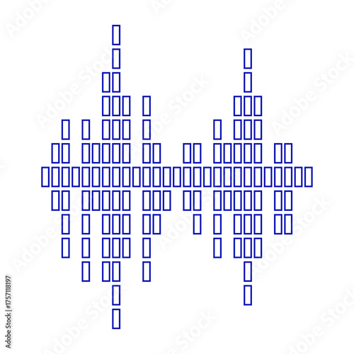 Abstract blue sound wave equalizer bars on white background, futuristic audio visualization
