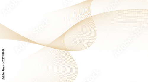 Elegant abstract design features soft golden-brown flowing lines creating a subtle, wave-like pattern against a clean white background that suggests movement and sophistication