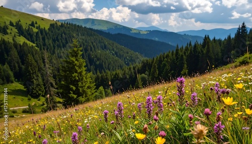 Fototapeta Naklejka Na Ścianę i Meble -  Lush mountain meadow with wildflowers