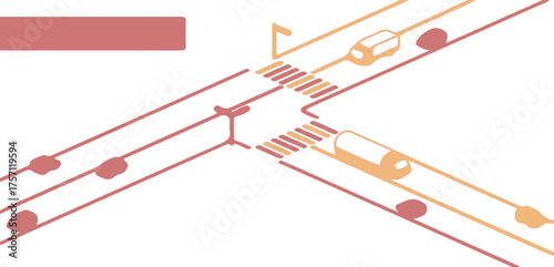 Isometric road intersection illustration with cars and pedestrian crossings vector graphic for city 