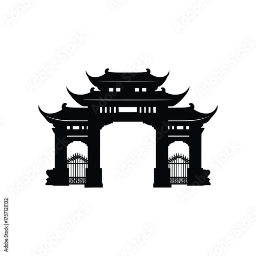 Traditional Chinese Gate Archway Silhouette Vector Illustration