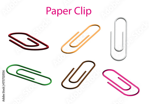 Set of paper clip 3d in different color and position . 