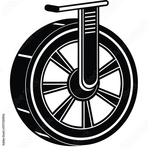 Minimal electric monowheel silhouette vector, self-balancing urban transport device, flat black icon