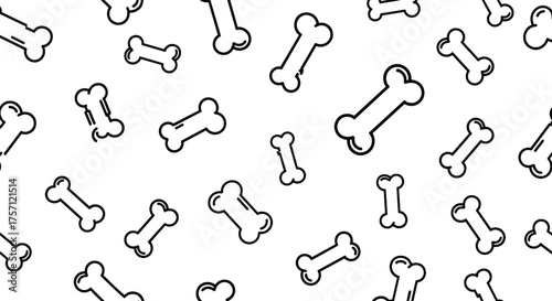 A playful pattern of cartoon dog bones scattered across a white background for pet-themed designs.