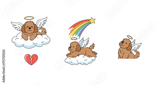 Memorial dog angels with rainbow and broken heart artwork.