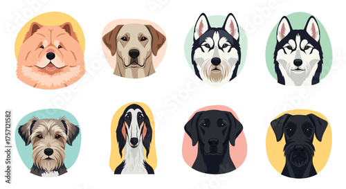 A charming collection of diverse dog breed portraits in a playful pixel art style.