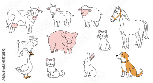 A charming collection of farm animals including cows sheep and horses.