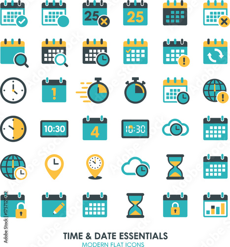 Time & Date Modern Flat Icons Essential Set