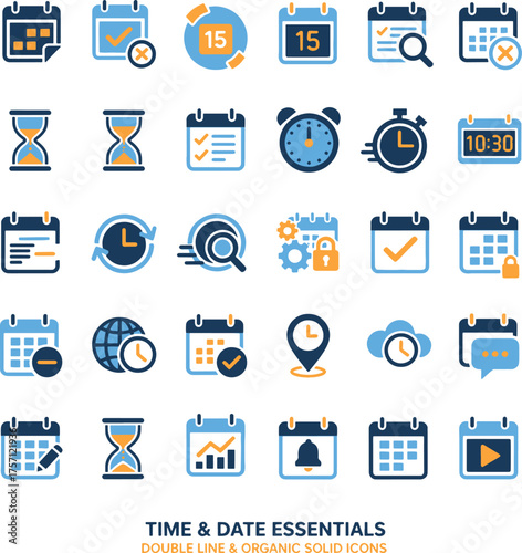 Time & Date Essentials Double Line Solid Icons