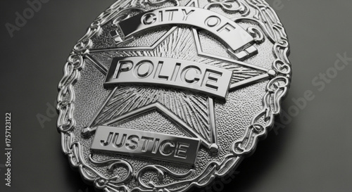 City police badge law enforcement security officer metal star justice emblem shiny silver badge police