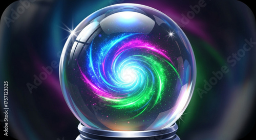 Crystal ball with galaxy swirl vector art illustration for fortune telling and magical themes design element