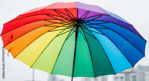 Colorful umbrella rainbow design for rain protection and fashion accessory on a cloudy day weather forecast