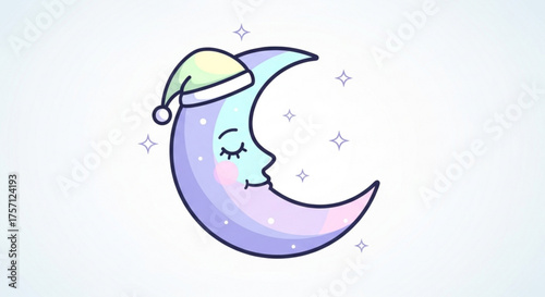 Sleeping moon with nightcap vector illustration for bedtime stories and nursery decor design element concept