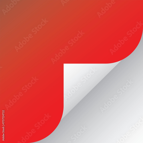 Abstract red paper curl corner revealing white page with subtle gradient and shadows