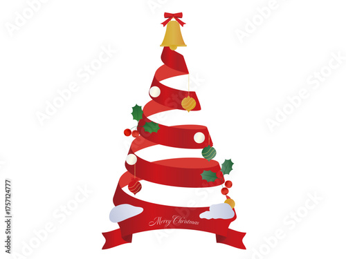 くるくるカールしたリボンでできたクリスマスツリー（赤）