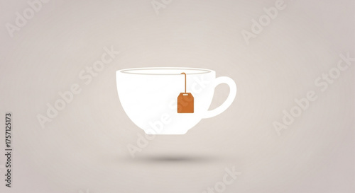 White tea cup with tea bag illustration for hot beverage drink time and relaxation moment concept design