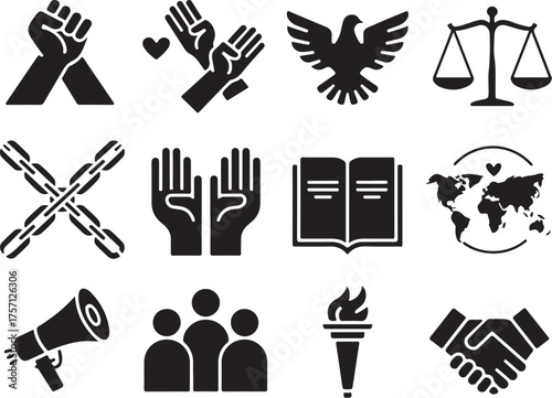 Social justice and equality icons set collection